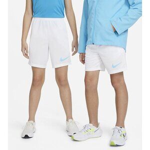 Nike Kid's Dri-Fit Blue Swoosh Athletic Performance Sportswear Gym White Shorts